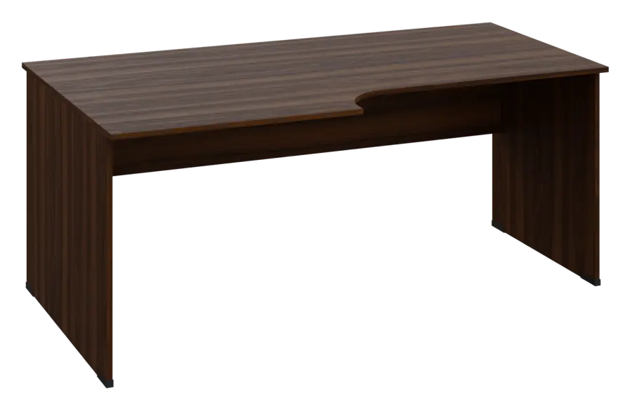 ERL 18 - 188 stůl kancelářský, rohový, levý, dřevěná podnož, deska 18 mm, široký 1800 mm, ořech královský